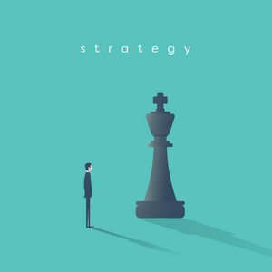 商业战略概念向量与商人和棋国王片断。竞争计划游戏动机野心的象征