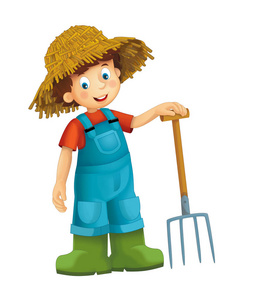动画片农场男孩与农业工具例证为孩子