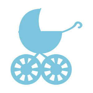 现代设计白色背景下的童车, 现代设计在童车可爱蹒跚学步年轻女子在