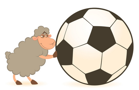 矢量卡通滑稽羊踢足球