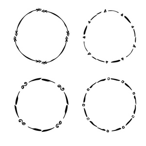 手绘创意圈的标志, 标签, 品牌。一组圆形框架。矢量插图
