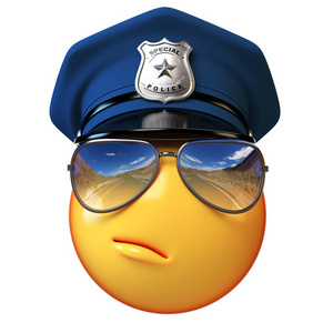 警察表情隔离在白色背景, cop 图释3d 渲染