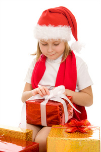 圣诞快乐的孩子，盒子里放着白色的背