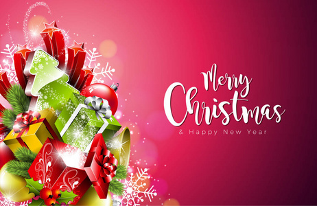 快乐的圣诞和新年的插图在雪花背景上的排版。矢量 Eps 10 设计