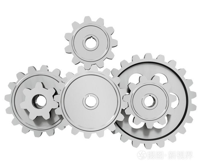 白色背景上的金属齿轮组