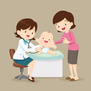 妈妈和儿科医生检查小插画