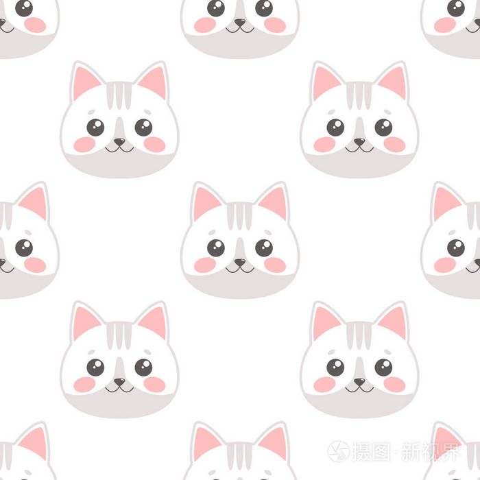 无缝模式与卡通猫的头部白色背景 矢量插图插画 正版商用图片03syyj 摄图新视界 无缝模式与卡通猫的头部白色背景 矢量插图插画 正版商用图片03syyj 摄图新视界