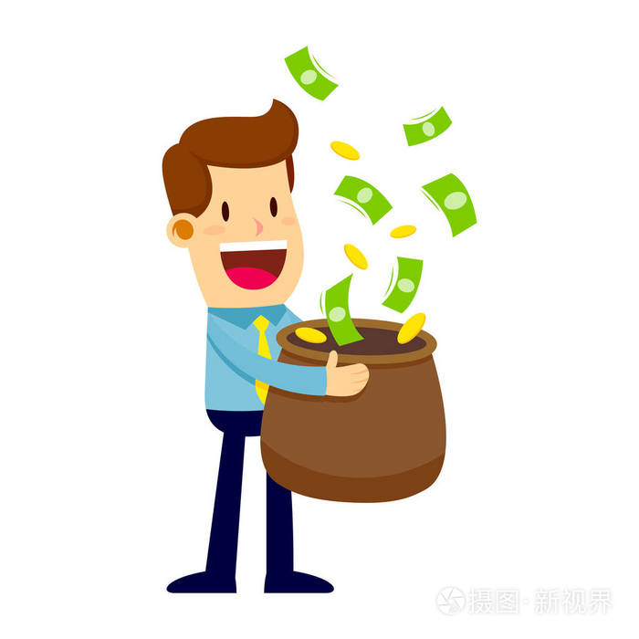 商人拿着袋去抓钱