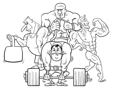 运动员在健身房卡通彩书照片