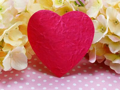 情人节和美丽的粉红色绣球花的心背景