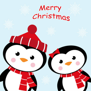 与两个企鹅的圣诞贺卡