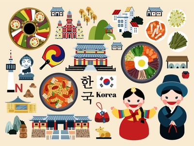可爱的韩国旅游概念集照片