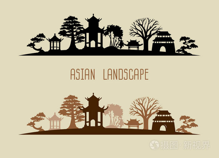亚洲传统景观剪影