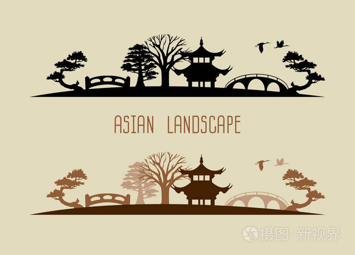 亚洲传统景观剪影