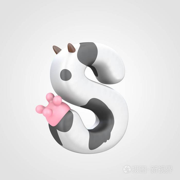 兽性3d 设计的字母字体与母牛乳房,发现牛模式上大写字母 s