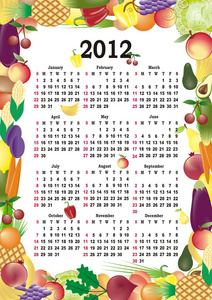 矢量炫彩框架中的日历 2012 年