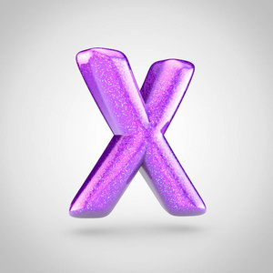 3d 白色背景闪烁的光泽紫色字体的渲染, 闪闪发光的大写字母 X