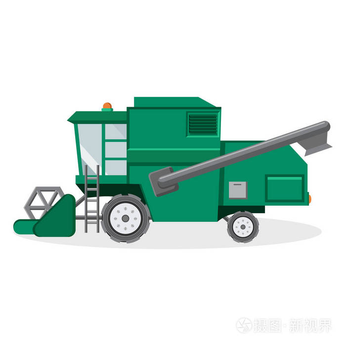 农民插画绿色联合收割机