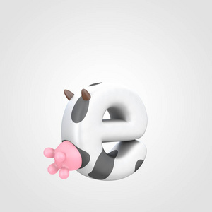 兽性 3d 设计的字母字体与母牛乳房，发现牛模式上小写字母 E