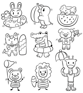 手工绘制卡通夏季动物图标图片