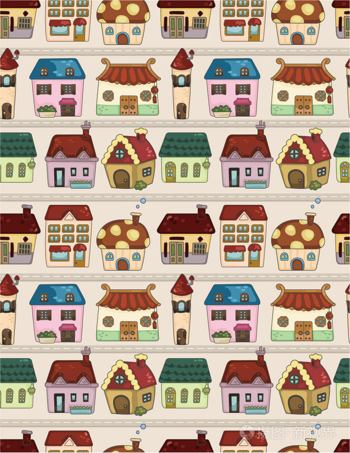 无缝卡通房子图案