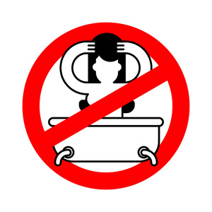 阻止女孩洗澡红色禁止危险标志.班 wash. vec照片