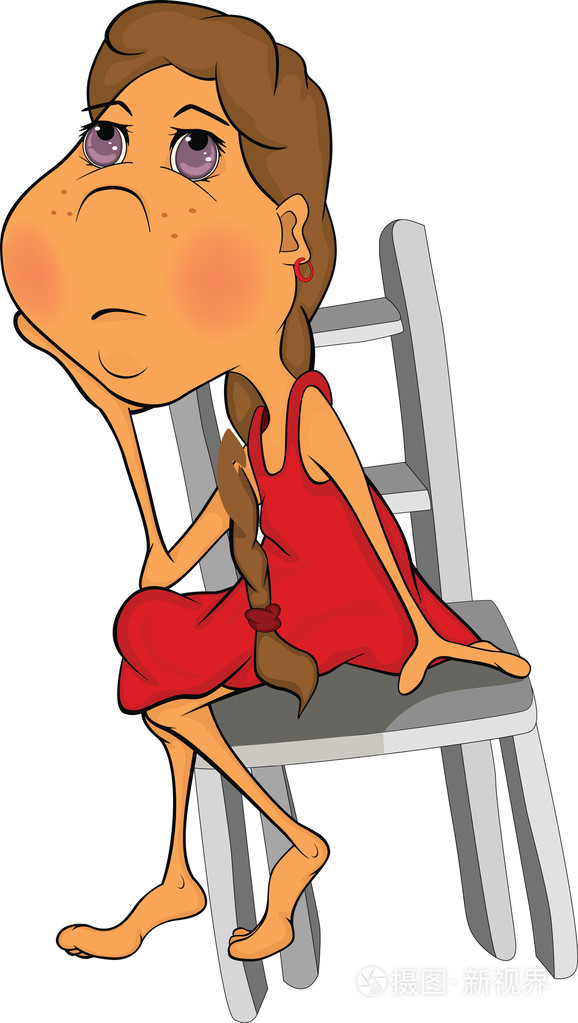 在一张椅子上的女孩卡通