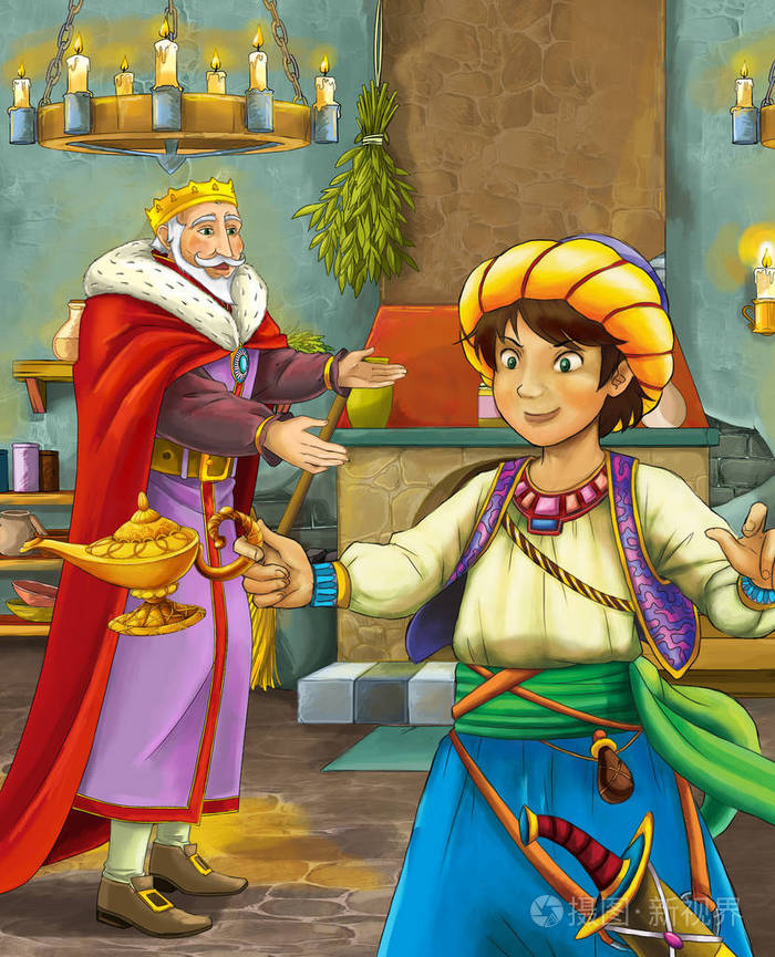 卡通场面与愉快的国王谈话对一些通讯或王子例证为孩子