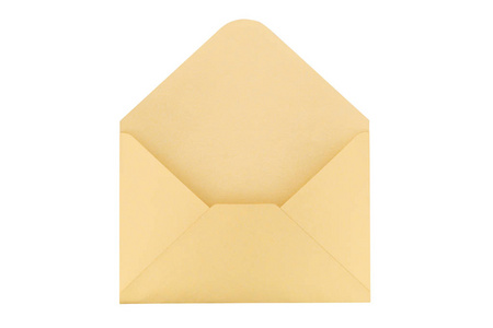 在白色背景上隔离的打开黄色纸信封
