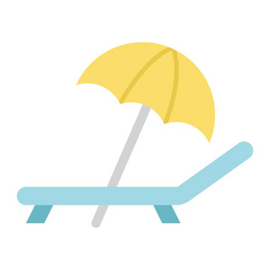 沙滩伞躺椅平面图标，旅行
