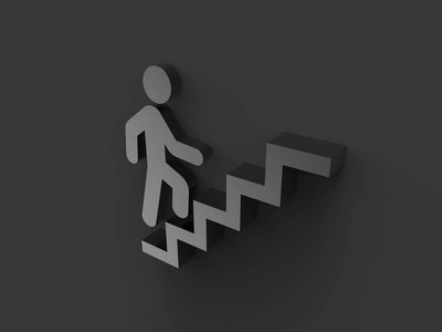 一个人的图标是爬上楼梯3d 插图渲染