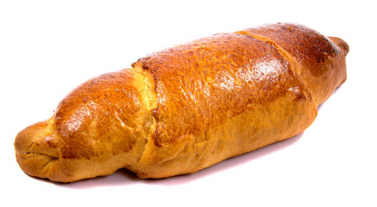 孤立在白色背景上的新鲜牛角包。羊角面包是法国月牙形辊的甜酥饼经常吃早饭