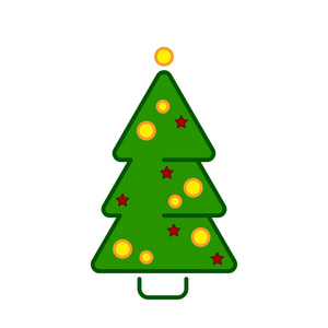圣诞树, 白色背景线彩色图标