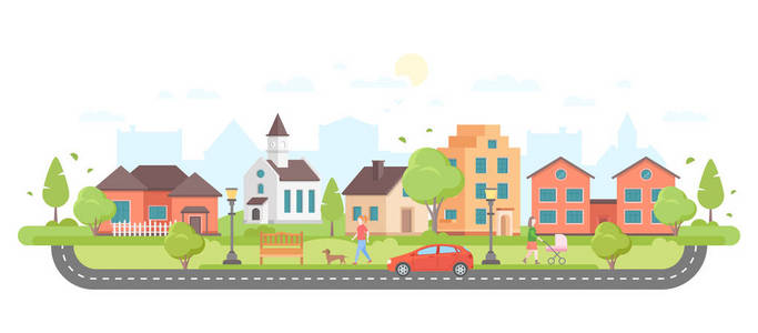住宅小区-现代平面设计风格矢量插画照片