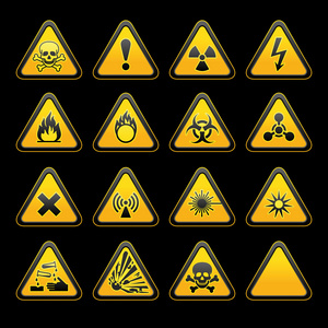 设置危险标志的三角警告标志照片
