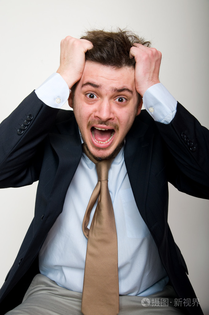 悲伤和愤怒的强调商人的肖像