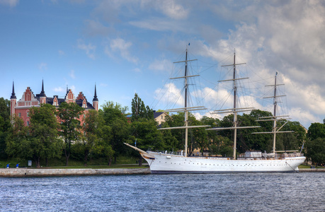 老瑞典战争船在斯德哥尔摩港口，斯堪的纳维亚欧洲