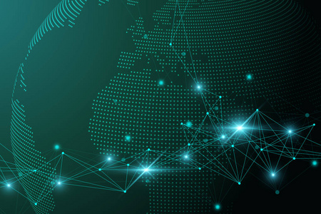 网络和大数据交换在行星地球在空间.全球业务.矢量插图照片