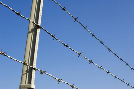 带刺铁丝网栅栏上照片