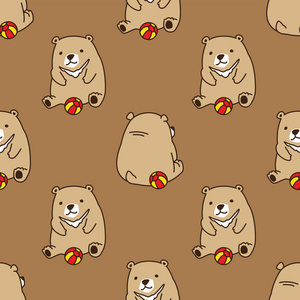 熊北极熊玩球无缝模式矢量壁纸孤立背景布朗