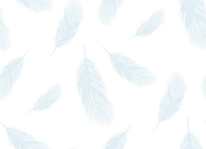 光蓝色图案的轮廓向量鸟羽毛无缝图案白色背景
