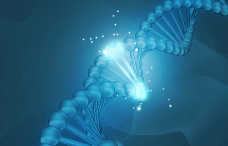 蓝色背景上的 dna 分子.3d 插图照片
