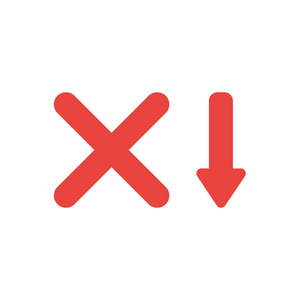 带箭头向下的 x 标记平面设计矢量概念