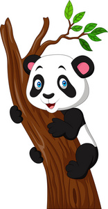 卡通熊猫爬上树