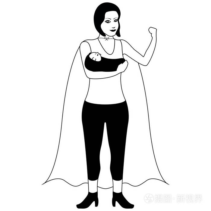 女超人卡通人物素描插画-正版商用图片03v8o4-摄图新视界