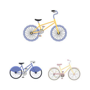 各种自行车卡通图标集为设计收藏。运输媒介符号股票的类型 web 插图