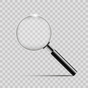 真实的银色放大镜在透明的背景.矢量照片