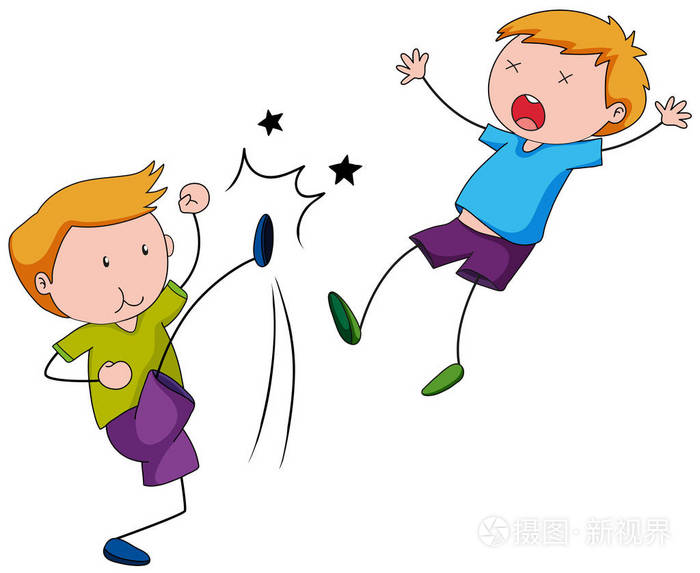 欺负的男孩踢他的朋友