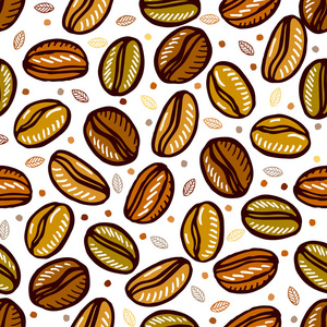 无缝模式与咖啡豆彩色咖啡豆无缝图案背景