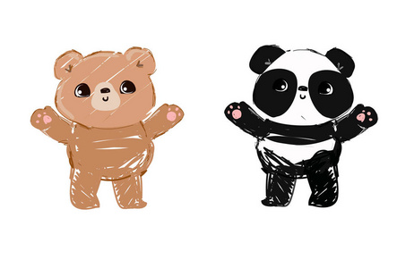 可爱的棕熊宝宝可爱的棕熊的东西卡通图案与可爱的手绘制熊猫和棕熊